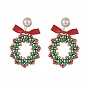Aretes colgantes de corona navideña trenzada con perla de vidrio, Pendientes colgantes de alambre de latón para mujer.