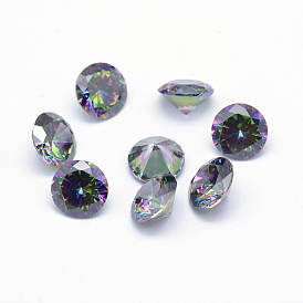 Cubic Zirconia Pointed Back Cabochons, Grade A, Faceted, Diamond