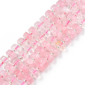 Natural Rose Quartz Beads Strands, with Seed Beads, Heishi Beads, Flat Round/Disc
