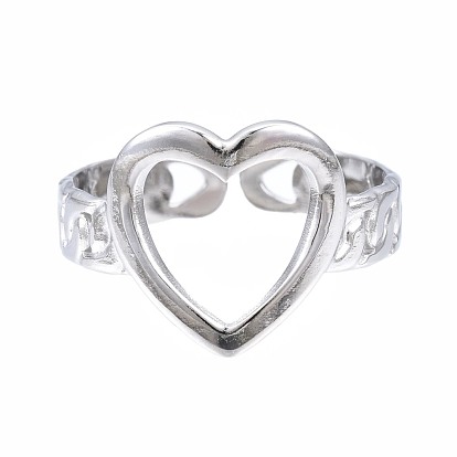 304 Stainless Steel Heart Open Cuff Ring, Chunky Hollow Ring for Women