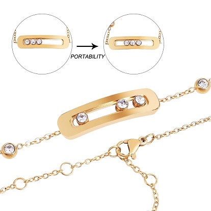 430 Stainless Steel Cubic Zirconia Oval Link Bracelets, Jewelry Gift for Women