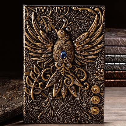3D Embossed PU Leather Notebook, A5 Phoenix Pattern Journal, for School Office Supplies