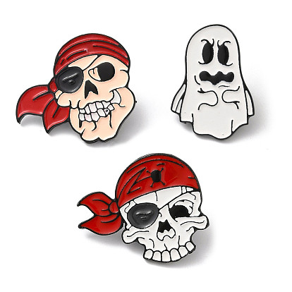 Булавки с эмалью «череп пирата/призрака» на тему Хэллоуина, Черные броши из цинкового сплава для рюкзака
