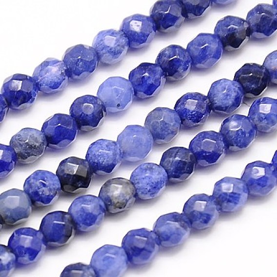 Sodalites naturelles brins de perles, facette, ronde, 4mm, Trou: 1mm, Environ 95 pcs/chapelet, 15.35 pouce