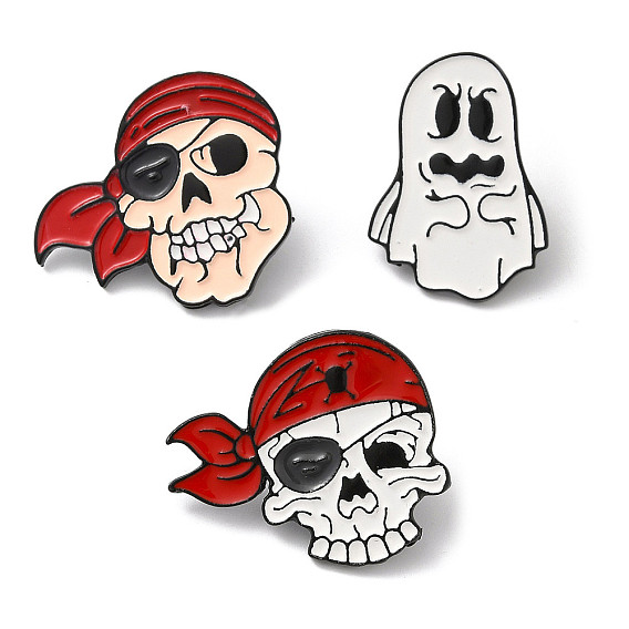 Булавки с эмалью «череп пирата/призрака» на тему Хэллоуина, Черные броши из цинкового сплава для рюкзака