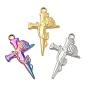 Ion Plating(IP) 304 Stainless Steel Pendants, Cross with Rose Charm
