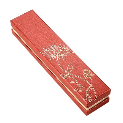 Rectangle Shaped Cardboard Necklace Boxes for Gifts Wrapping, with Flower Lotus Design, 224x49x36mm