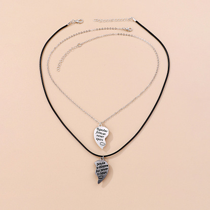 2 piezas 2 conjunto de collares con colgante a juego de corazón magnético de aleación de estilo, Collares de pareja de palabras para el día de San Valentín.