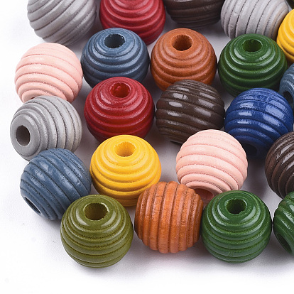 Painted Natural Wood Beehive Beads, Macrame Beads Large Hole, Round