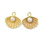 Rack Plating Alloy Enamel Pendants, with ABS Plastic Imitation Pearls, Light Gold, Shell Charms