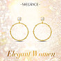SHEGRACE Brass Stud Earrings, Square and Ring, Real 18K Gold Plated