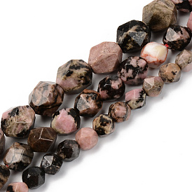 Natural Rhodonite Beads Strands, Star Cut Round Beads, Faceted