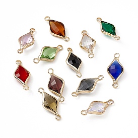 Transparent K9 Glass Connector Charms, with Light Gold Plated Brass Findings, Faceted, Rhombus Links