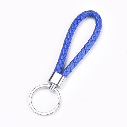 Braided PU Keychain, with Alloy Findings and Iron Ring, Platinum