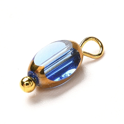 Pendentifs en verre plaquent, de couleur plaquée ab , avec les accessoires en laiton, or, ovale