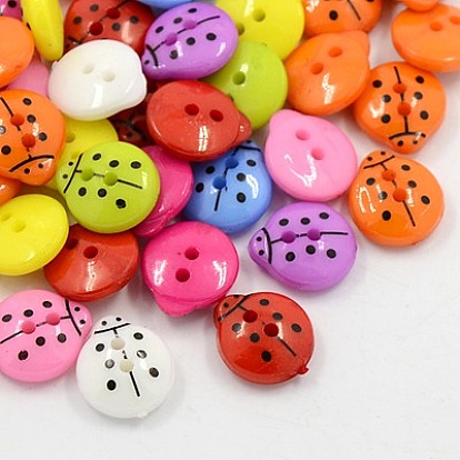 Acrylic Sewing Buttons, 2-Hole, Dyed, Ladybug, 13x12x4.5mm, Hole: 1mm
