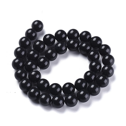 Synthétiques pierre noire brins de perles, ronde