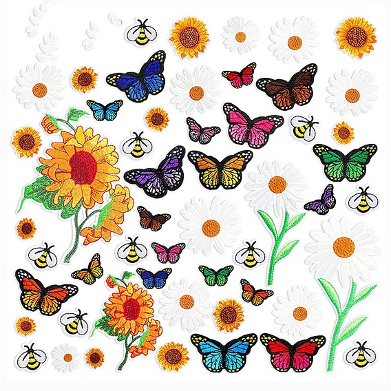 Apliques de mariposa/abejas/girasol/flor de margarita, computarizado bordado paño hierro en remiendos, accesorios de vestuario