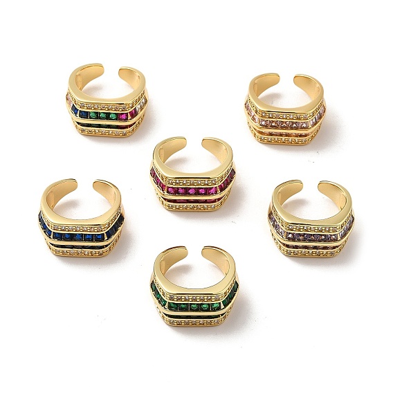 Открытое кольцо-манжета с многорядным кубическим цирконием, широкое женское кольцо из настоящей позолоченной латуни с покрытием 18k