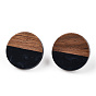 Resin & Walnut Wood Flat Round Stud Earrings with 304 Stainless Steel Pin for Women