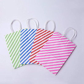 Sacs en papier kraft, avec poignées, sacs-cadeaux, sacs à provisions, rectangle, motif de rayures diagonales