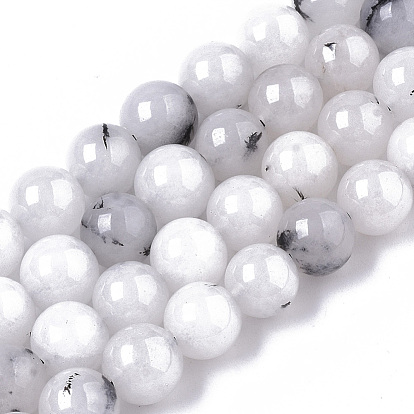 Perles naturelles de quartz brins, teints et chauffée, imitation quartz tourmaliné / couleur quartz rutile noir, ronde