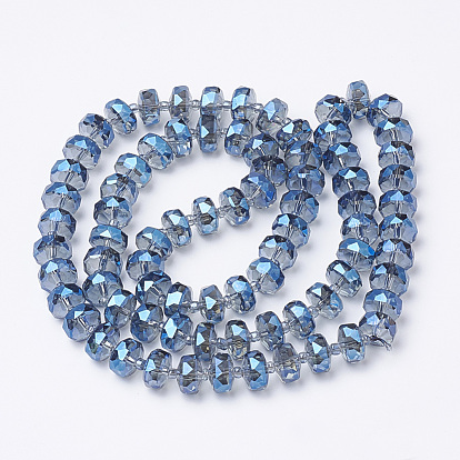 Electroplate Glass Beads Strands, Rainbow Plated, Faceted, Rondelle