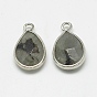 Natural Labradorite Pendants, with Platinum Tone Brass Findings, Faceted, Drop