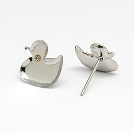 304 Stainless Steel Stud Earring Findings, Earring Posts, Duck, 10x10x1mm, Pin: 0.6mm