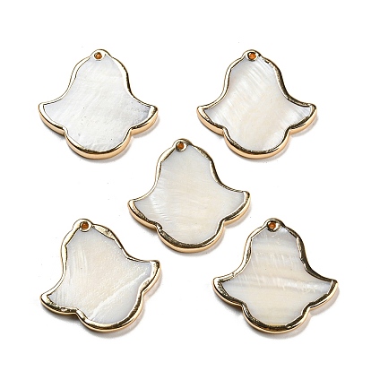 Natural Freshwater Shell Pendants, Flower Charms with Brass Edge