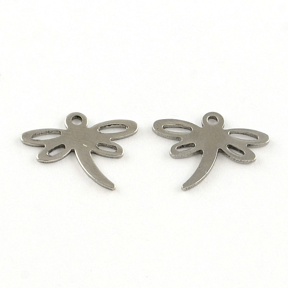 Dragonfly 201 Stainless Steel Charms, 14x17x1mm, Hole: 1.5mm