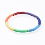Handmade Polymer Clay Stretch Bracelets, with Alloy Spacer Beads, Flat Round