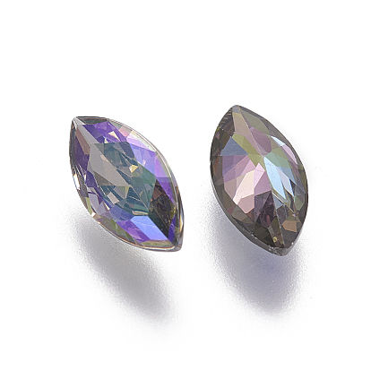 Electroplated Cubic Zirconia Pointed Back Cabochons, Horse Eye, Faceted