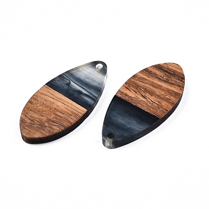 Transparent Resin & Walnut Wood Pendants, Teardrop Shape Charm