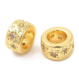 Micro cuivres ouvrent zircone cubique perles européennes, Perles avec un grand trou   , plat et circulaire avec étoile