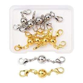 8Sets 2 Colors Eco-Friendly Brass Magnetic Clasps Converter, with Lobster Claw Clasps, Lead Free & Nickel Free, Round