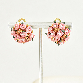 Plastic 3D Flower Hoop Earrings with Cubic Zirconia, Real 18K Gold Plated Alloy Earrings