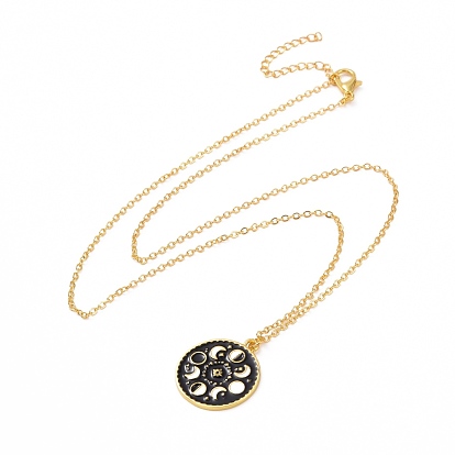 Black Enamel Moon Phase Pendant Necklace, Alloy Jewelry for Women