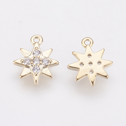 Brass Micro Pave Cubic Zirconia Charms, Long-Lasting Plated, Star, Nickel Free, Real 18K Gold Plated