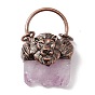 Natural Druzy Amethyst Big Pendants, with Red Copper Tone Brass Findings, Rectangle with Lion, Cadmium Free & Lead Free