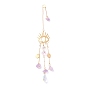Hanging Crystal Aurora Wind Chimes, with Prismatic Pendant, Eye-shaped Iron Link and Natural Amethyst, for Home Window Lighting Decoration