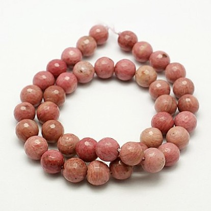 Natural Rhodonite Beads Strands, Grade A, Faceted, Round