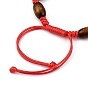 Adjustable Korean Waxed Polyester Cord Kid Braided Beads Bracelets, with Spray Painted Natural Maple Wood Barrel Beads