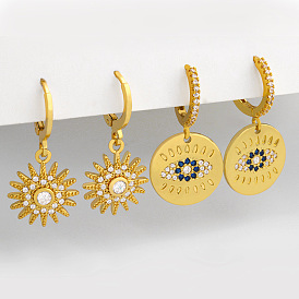 Sunflower Earrings with Zirconia Stones for Women - Elegant European Style Ear Drops