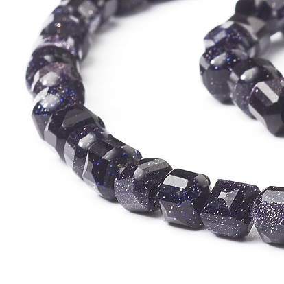Synthetic Blue Goldstone Beads Strands, Faceted, Cube