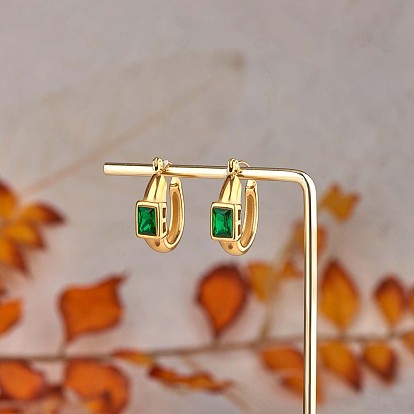 Boucles d'oreilles créoles rectangle vert zircone cubique, 430 bijoux en acier inoxydable pour femmes