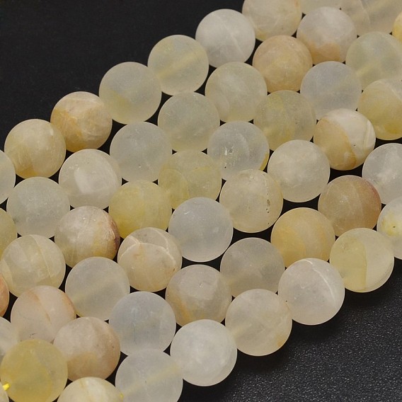 Brins de perles de quartz hématoïde jaune naturel, quartz ferrugineux, ronde