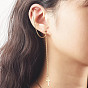 Handmade 304 Stainless Steel Dangle Studs Earrings, with Clip-on Earring Findings and Cross Charm