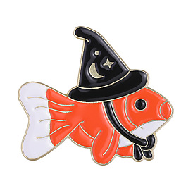 Fish with Witch Hat Enamel Pin, Alloy Animal Brooch for Clothes Backpack