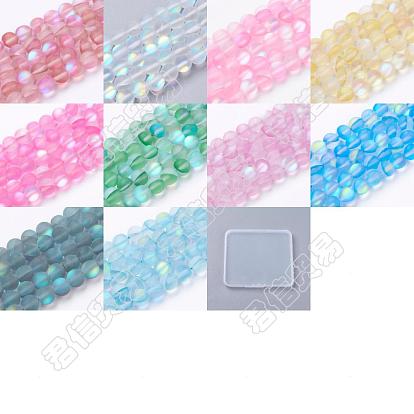 PandaHall Elite 120Pcs 10 Colors Synthetic Moonstone Beads, Holographic Beads, Frosted, Dyed, Round